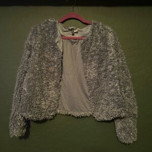 H&M Gray Fuzzy Bomber Jacket